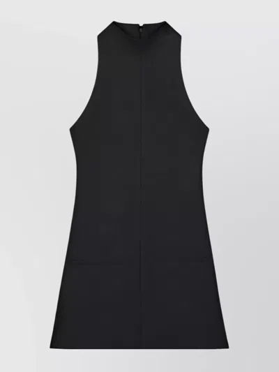 Courrèges Twill Sleeveless Mock Neck Mini Dress In Black
