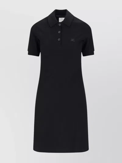 Courrèges Knee Length Dress Collar Polo In Black
