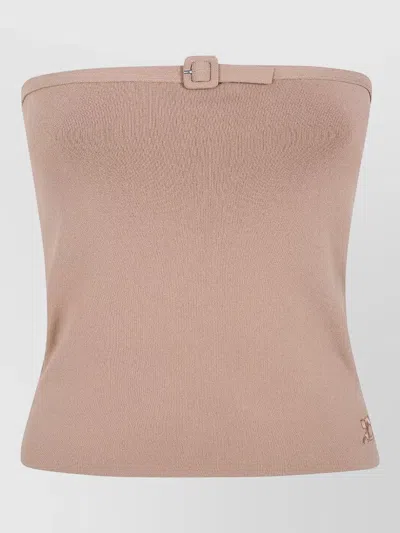 Courrèges Knit Bustier Top Buckle Detail Strapless In Brown