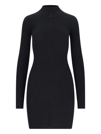 Courrèges Courreges Black Cotton Blend Mini Dress