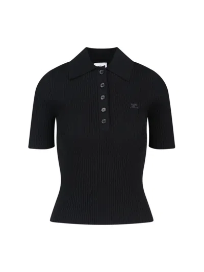 Courrèges Knit Polo Shirt - Black