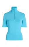 Courrèges Knit Quarter-zip Top In Blue