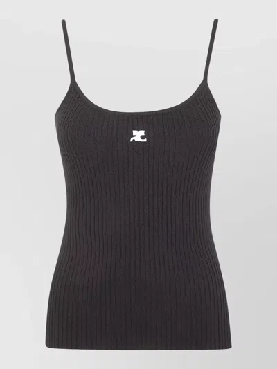 Courrèges Knit Tank Top Reedition Spaghetti Straps In Black