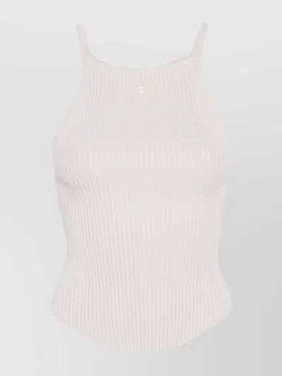 Courrèges Knit Top Sleeveless Asymmetric Hem In White