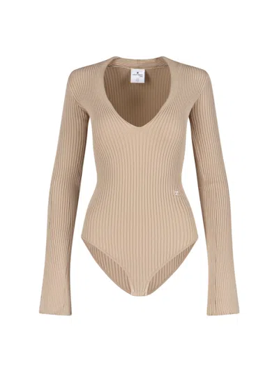 Courrèges Knitted Bodysuit In Beige