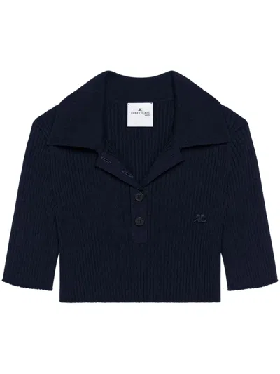 COURRÈGES KNITTED CROPPED POLO TOP