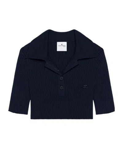 COURRÈGES COURRÈGES HALF-BUTTON KNITTED CROPPED POLO TOP