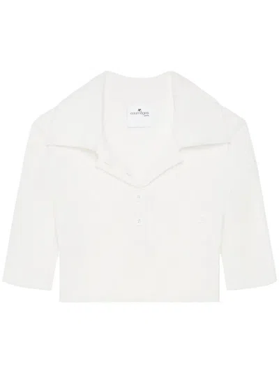 Courrèges Knitted Cropped Polo Top In White