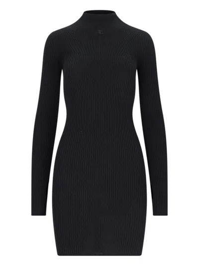 Courrèges Knitted Mini Dress In Black Cotton And Wool Blend