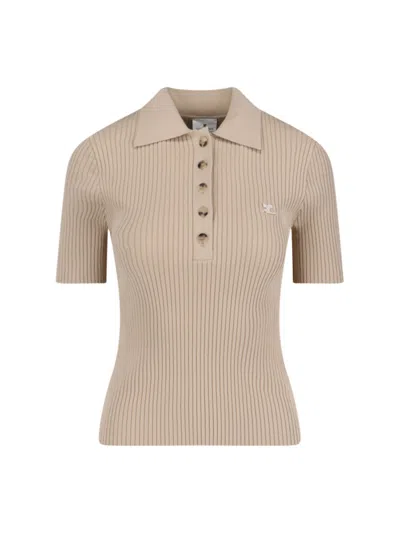 Courrèges Knitted Polo Shirt In Beige