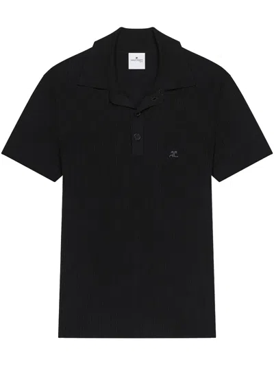 Courrèges Knitted Polo Shirt In Black
