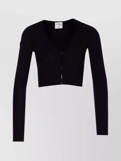Courrèges Knitwear V-neck Long Sleeves Cropped Length In Black