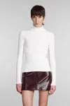 Courrèges Mockneck Rib Knit Sweater In White
