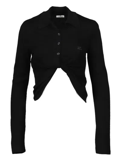 Courrèges Knotted-front Shirt In Black