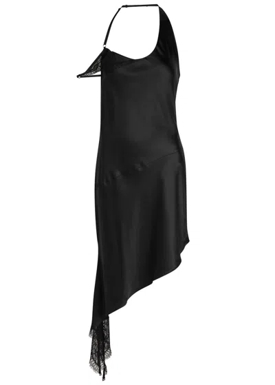 Courrèges Lace-embellished Satin Midi Dress In Black