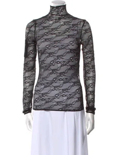 Pre-owned Courrèges Lace Turtleneck Top W/ Tags In Black