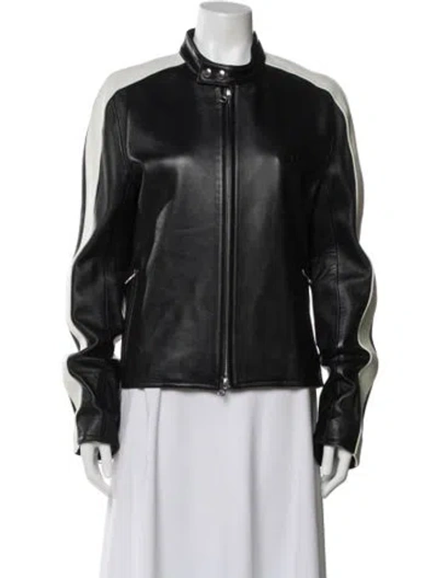 Pre-owned Courrèges Lamb Leather Striped Biker Jacket In Multi