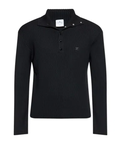 Courrèges Lapel Long Sleeve Sweater In Black