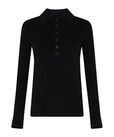 Courrèges Lapel Long-sleeved Polo Shirt In Black