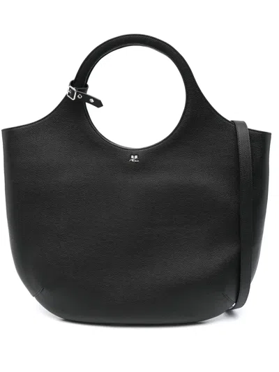 Courrèges Pebbled Texture Tote Bag With Buckle Detail In Black