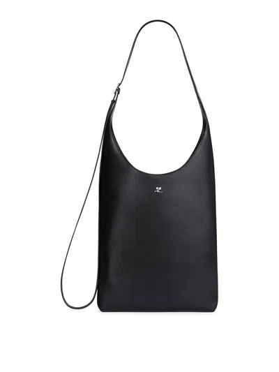 Courrèges Large Melt Leather Tote Bag In Black