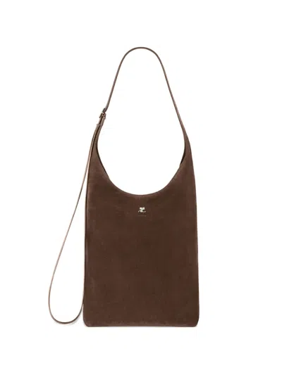 Courrèges Large Melt Suede Shoulder Bag In Brown