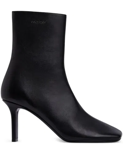 Courrèges Courregès Leather Ankle Boots With Square Toe In Black