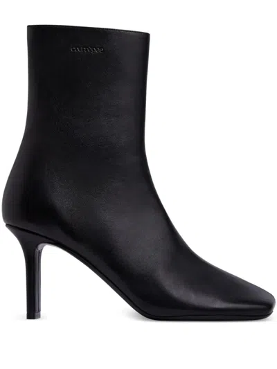 Courrèges Courregès Leather Ankle Boots With Square Toe In Black