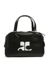 Courrèges Rectangular Black Cowhide Leather Shoulder Bag With Contrasting Logo In Green