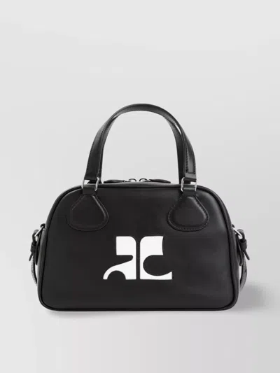 Courrèges Leather Bowling Bag Metal Hardware In Black
