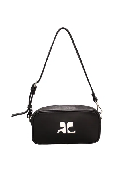Courrèges Leather Camera Baguette Bag In Black