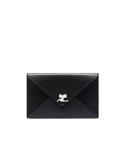 Courrèges Leather Card Holder In Black