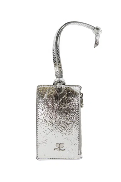 Courrèges Leather Cardholder In Silver