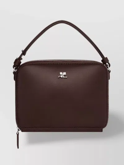 Courrèges Leather Chain-link Tote Bag With Rear Pocket In Brown