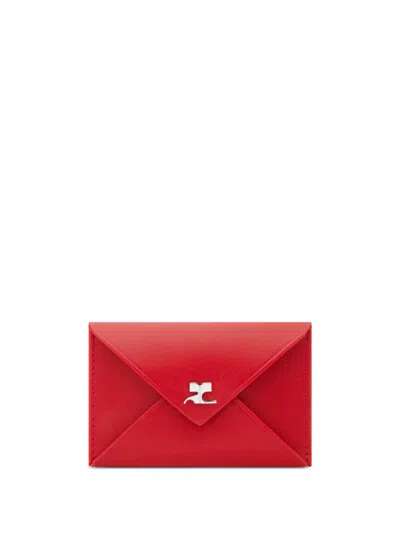 Courrèges Leather Envelope Card Holder In Red
