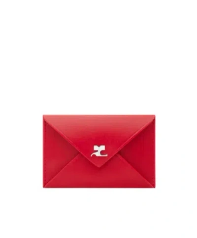 Courrèges Leather Envelope Cardholder In Ruby Colour