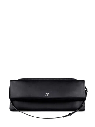 Courrèges Leather Flap Clutch In Black
