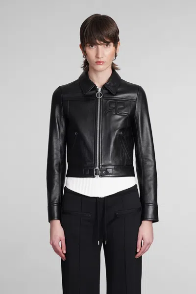Courrèges Leather Jacket In Black Leather