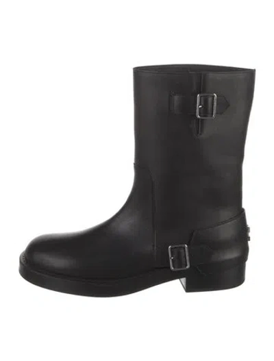 Pre-owned Courrèges Leather Moto Boots In Black
