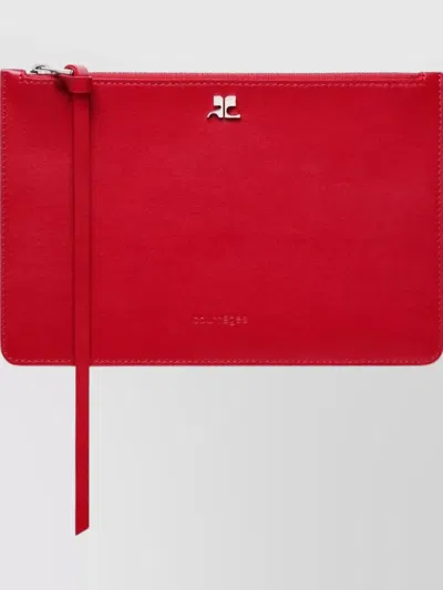 Courrèges Leather Pouch Wrist Strap In Red