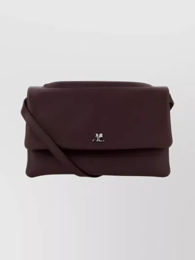 Courrèges Leather Shoulder Bag Fold-over Flap In Burgundy