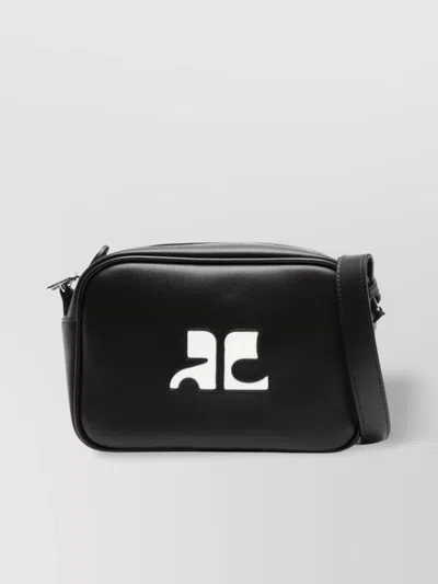 Courrèges Leather Shoulder Bag Strap Adjustable In Black