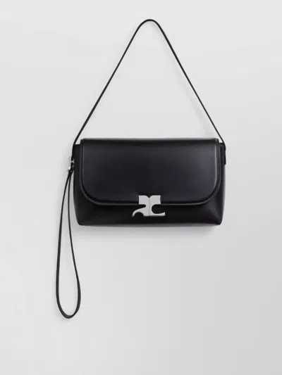 Courrèges Leather Shoulder Clutch Bag Adjustable Straps In Black