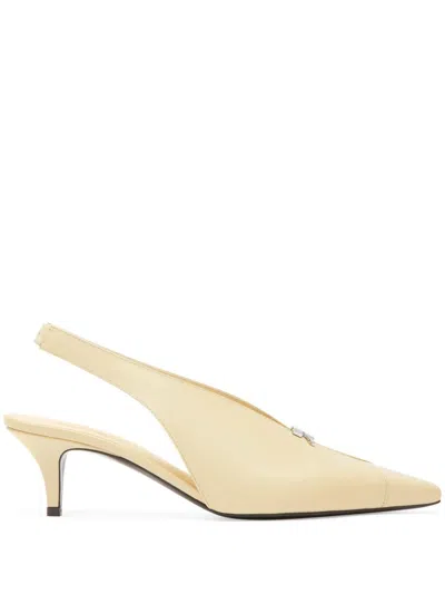 Courrèges Leather Slingbacks With Logo Plaque In Neutrals