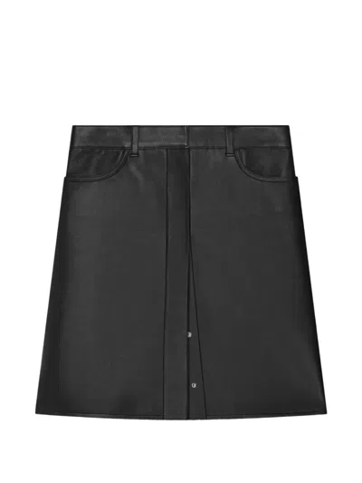 Courrèges Leather Snap-button Mini Skirt In Black