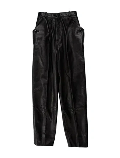 Pre-owned Courrèges Leather Straight Leg Pants In Black