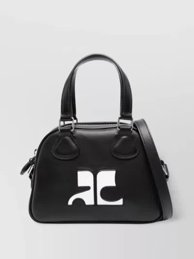 Courrèges Leather Strap Shoulder Bag In Black
