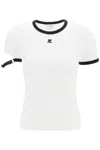 COURRÈGES COURREGES LEATHER STRAP T SHIRT WITH SLEEVE DETAIL.