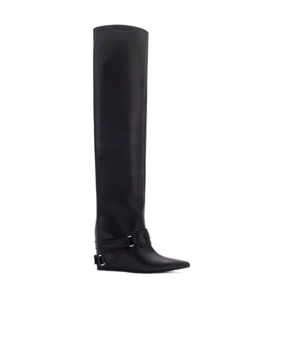 Courrèges Leather Wedged Tight Boots In Black
