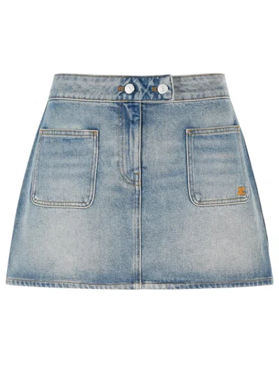 Courrèges Courreges Light Blue Cotton Denim Miniskirt Women